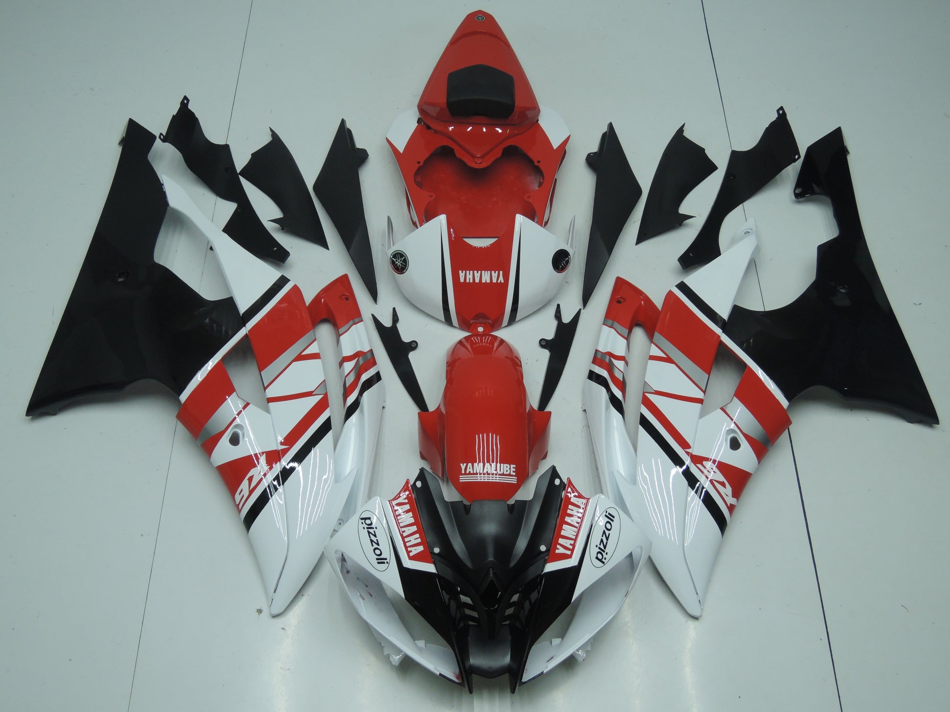 White, Red, Black and Silver Fairing Kit for a 2008, 2009, 2010, 2011, 2012, 2013, 2014, 2015 & 2016 Yamaha YZF-R6 motorcycle