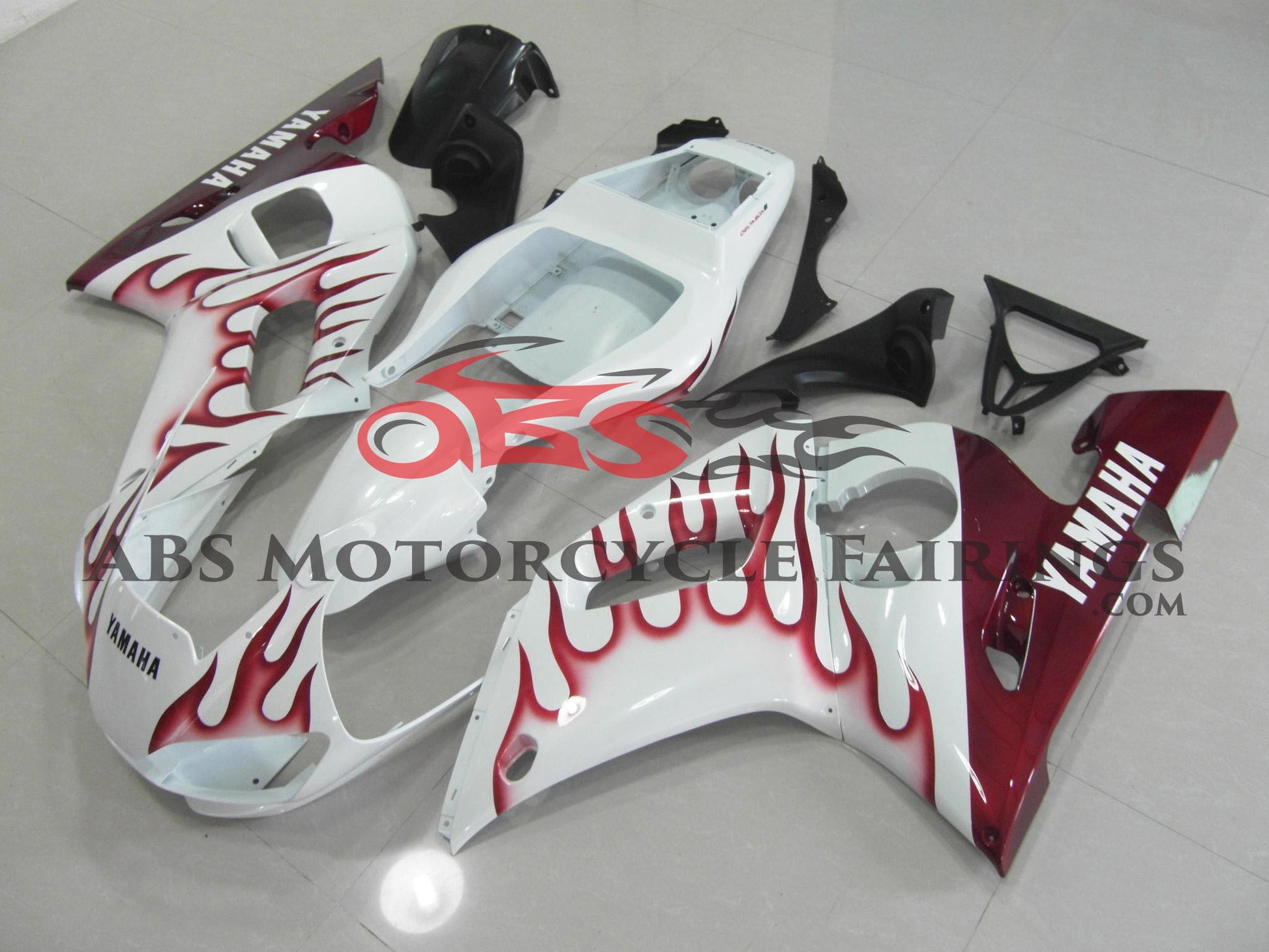 Yamaha YZF-R6 (1998-2002) White & Dark Red Flame Fairings