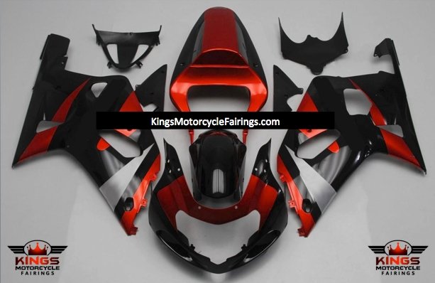Red, Black and Silver Fairing Kit for a 2000, 2001, 2002 & 2003 Suzuki GSX-R600 motorcycle