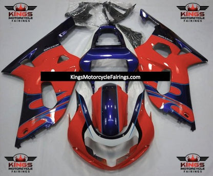 Red, Purple, White and Black Tribal Fairing Kit for a 2000, 2001, 2002 & 2003 Suzuki GSX-R750 motorcycle