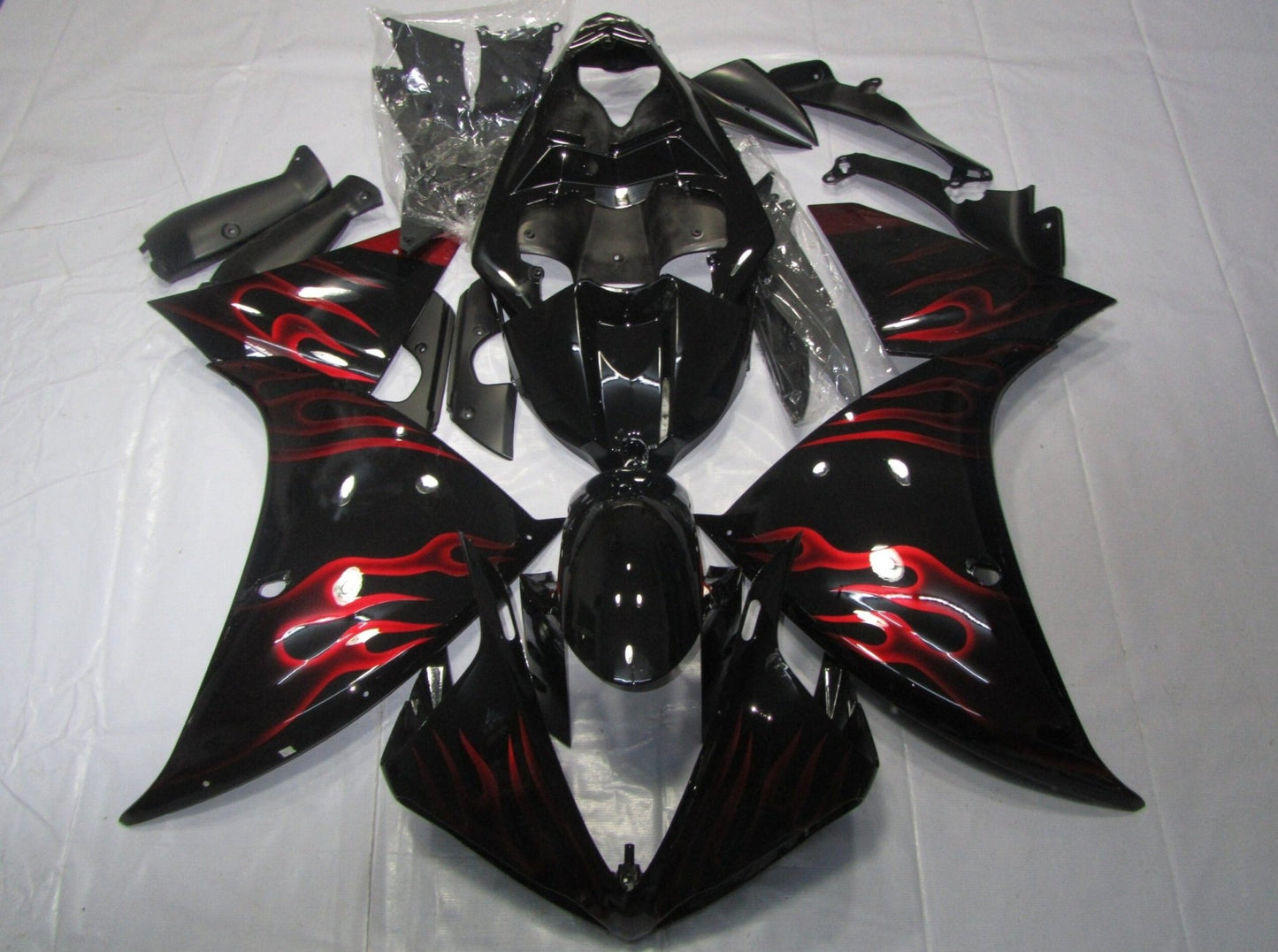 Black and Red Flames Fairing Kit for a 2009, 2010 & 2011 Yamaha YZF-R1 motorcycle