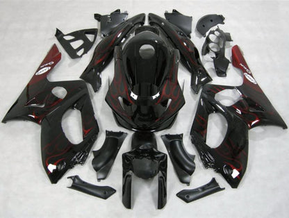 Black and Red Flames Fairing Kit for a 1998, 1999, 2000, 2001, 2002, 2003, 2004, 2005, 2006 & 2007 Yamaha YZF600R motorcycle