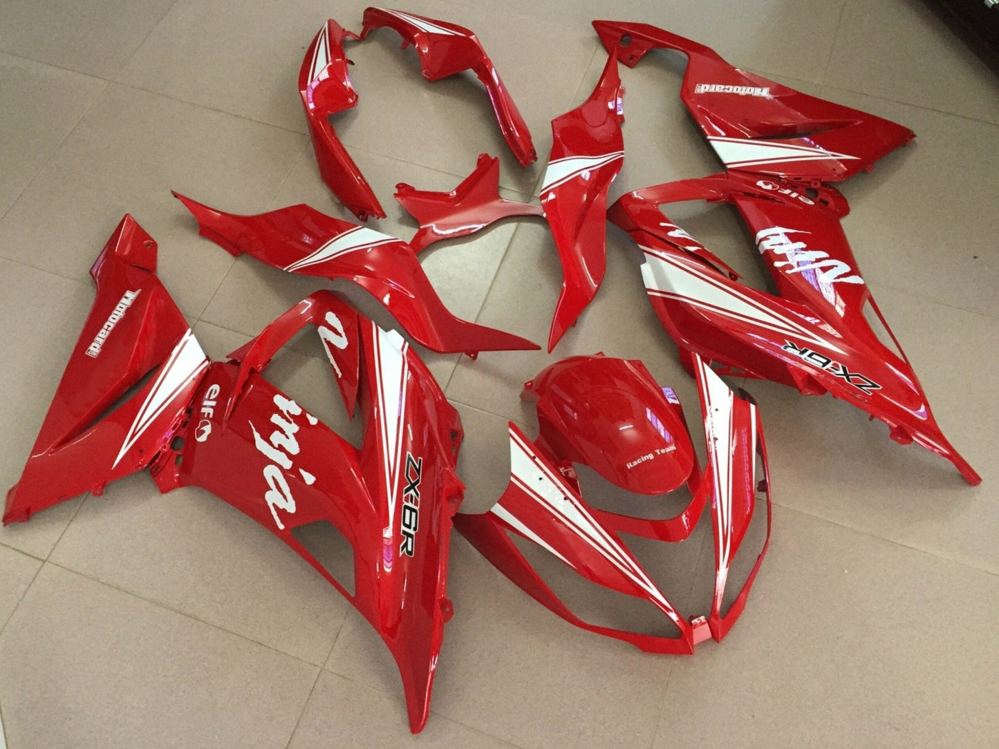 Red and White Fairing Kit for a 2013, 2014, 2015, 2016, 2017 & 2018 Kawasaki ZX-6R 636 motorcycle