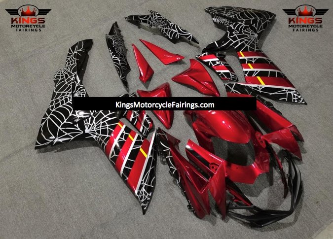 Red, Black and Silver Spider Web Fairing Kit for a 2011, 2012, 2013, 2014, 2015, 2016, 2017, 2018, 2019, 2020 & 2021 Suzuki GSX-R750 motorcycle