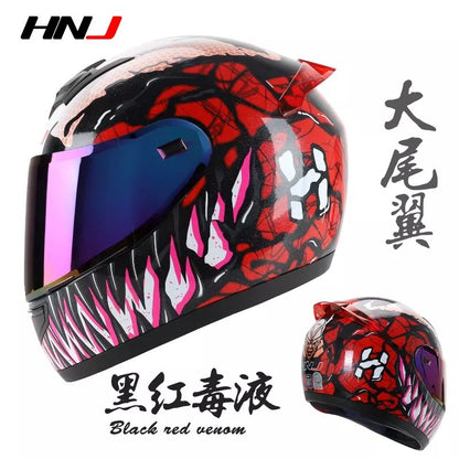 The Red and Black Venom HNJ Full-Face Motorcycle Helmet is brought to you by Kings Motorcycle Fairings