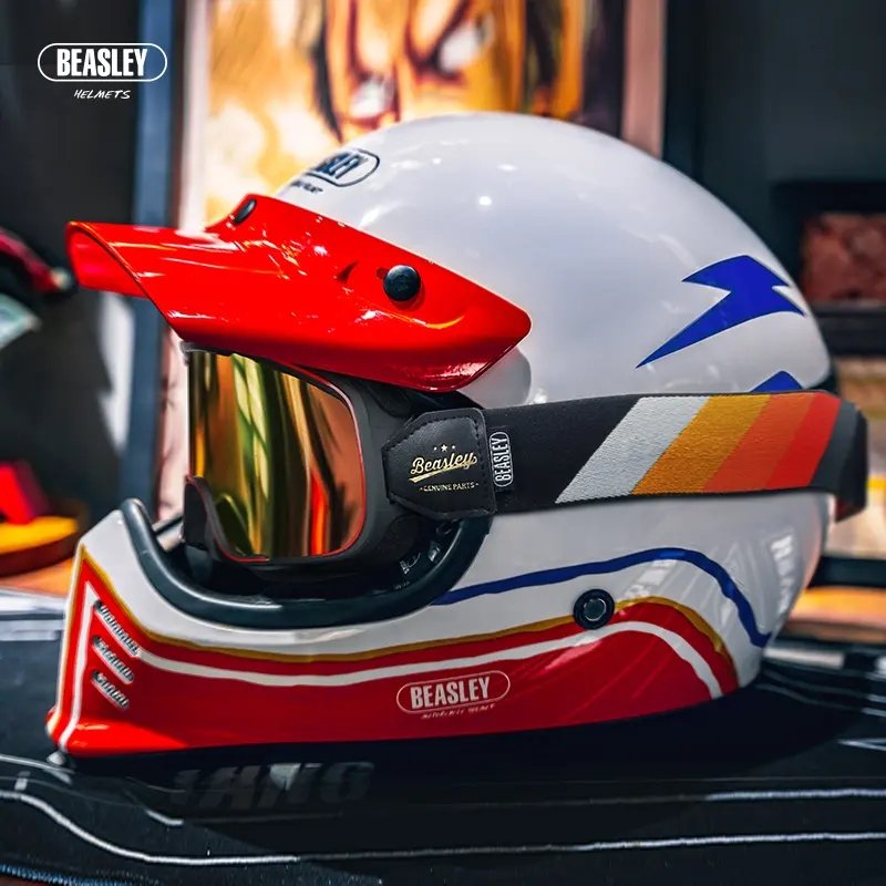 Red, White & Blue Lightning Beasley Open-Face Motorcycle Helmet is brought to you by KingsMotorcycleFairings.com