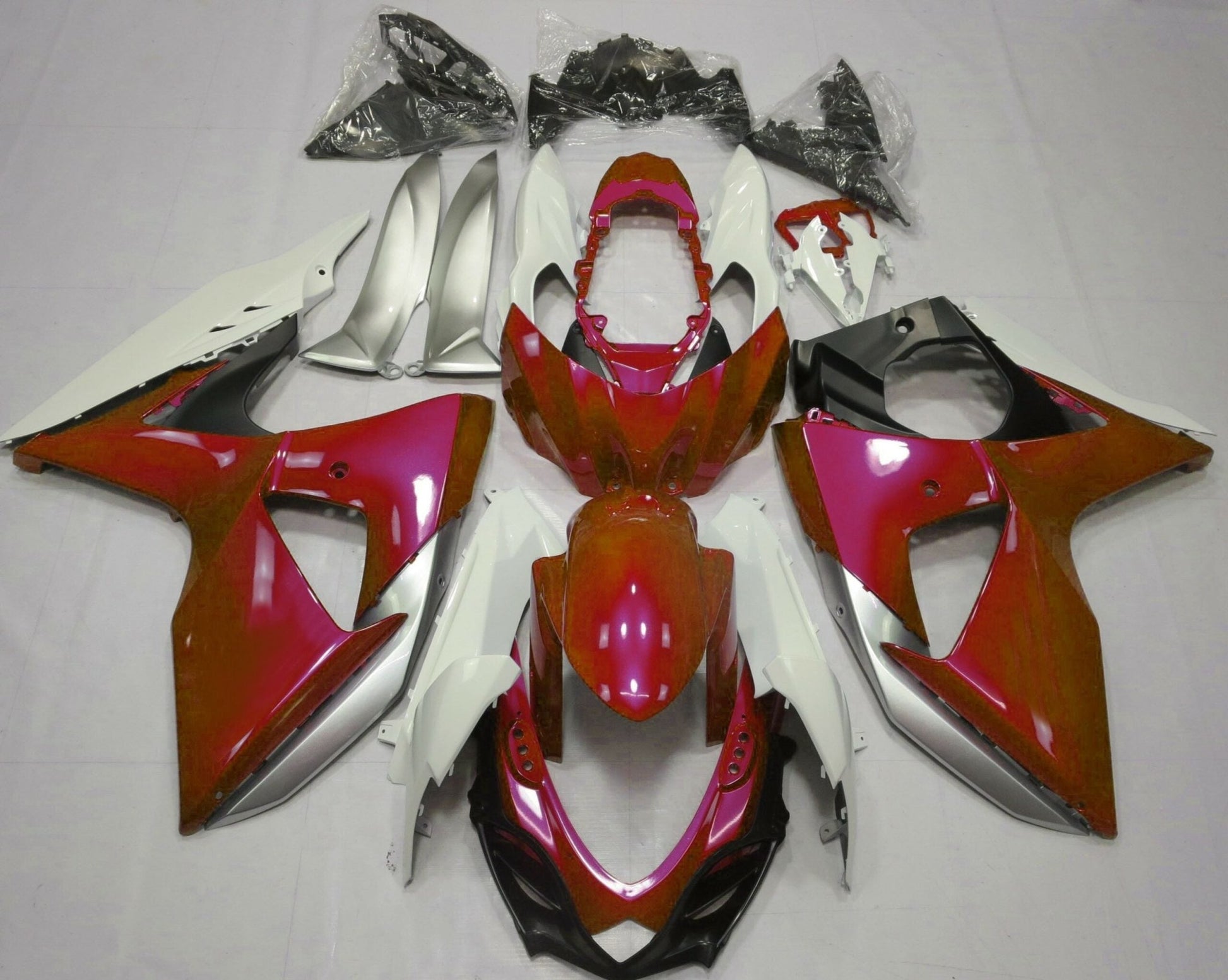 Red, White and Silver Fairing Kit for a 2009, 2010, 2011, 2012, 2013, 2014, 2015 & 2016 Suzuki GSX-R1000 motorcycle