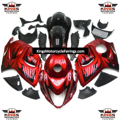 Red and Black Flame Fairing Kit for a 2008, 2009, 2010, 2011, 2012, 2013, 2014, 2015, 2016, 2017, 2018 & 2019 Suzuki GSX-R1300 Hayabusa motorcycle