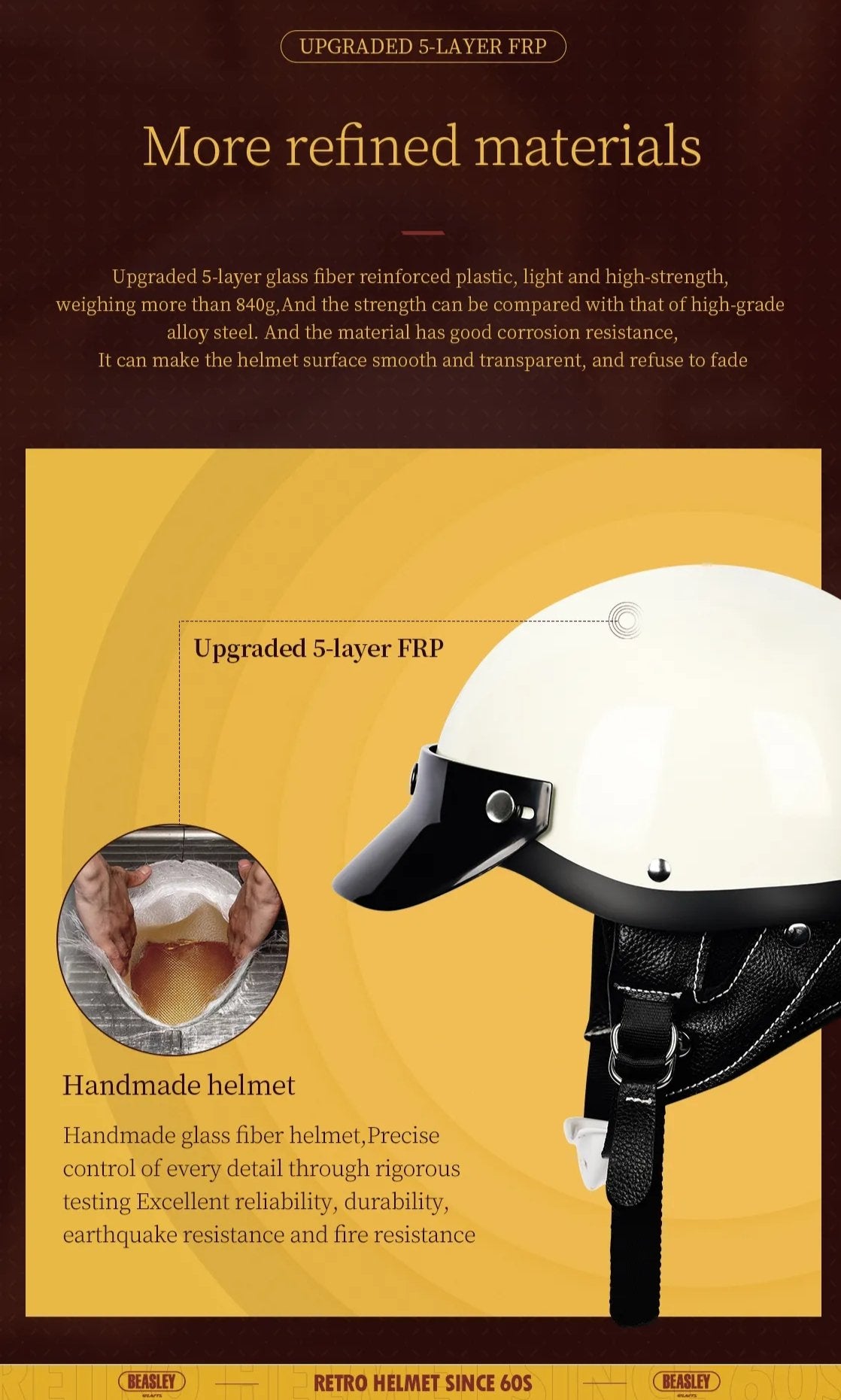 Retro Open Face 3/4 Beasley Motorcycle Helmet is brought to you by KingsMotorcycleFairings.com