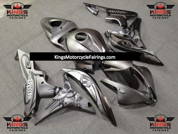 Silver and Black, Gears and Skulls Fairing Kit for a 2007 and 2008 Honda CBR600RR motorcycle