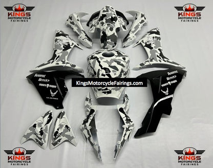 SUZUKI GSXR600 (2011-2023) White, Gray & Black Camouflage Fairings at KingsMotorcycleFairings.com.