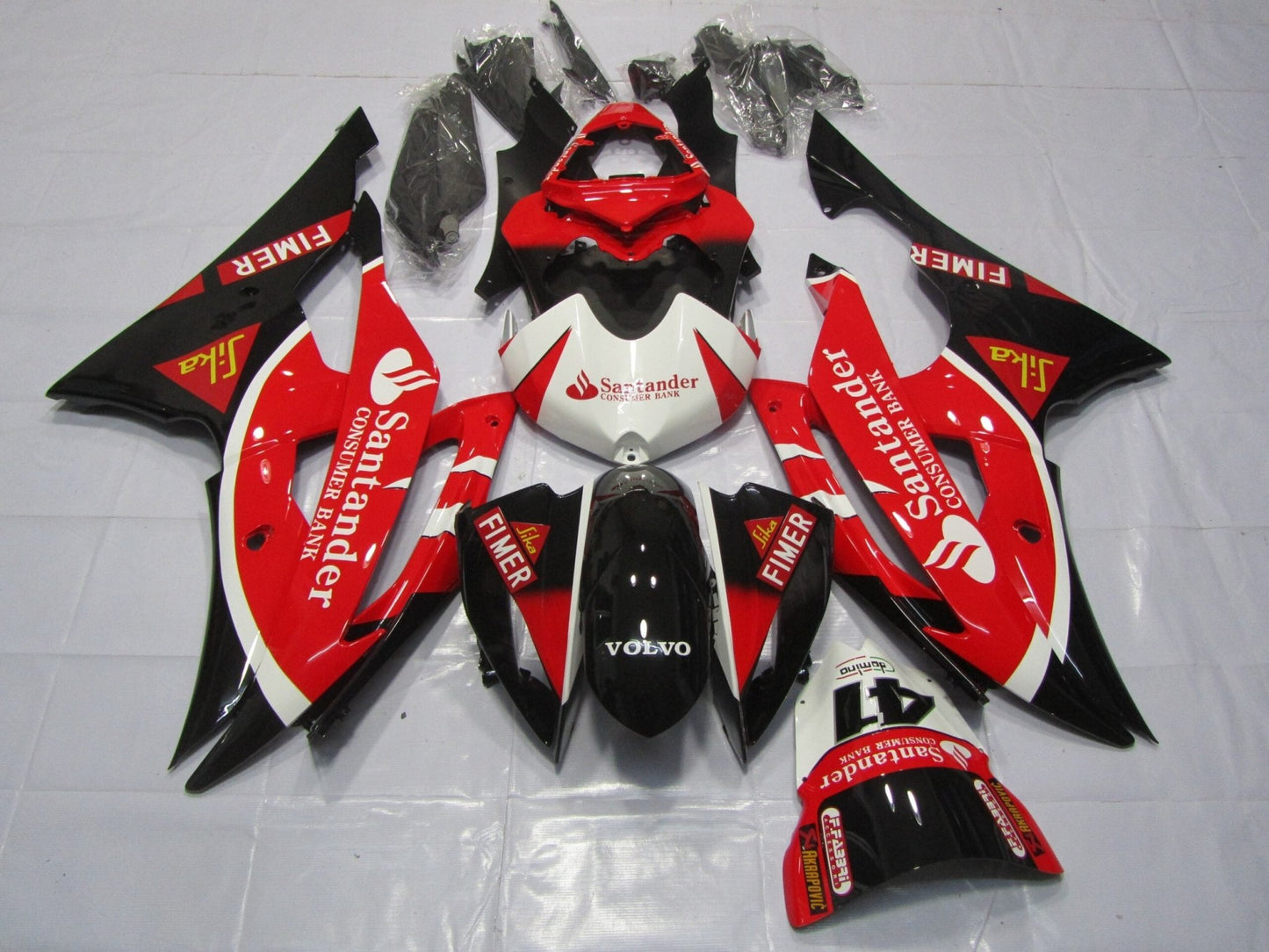 Red, Black and White Santander Fairing Kit for a 2008, 2009, 2010, 2011, 2012, 2013, 2014, 2015 & 2016 Yamaha YZF-R6 motorcycle