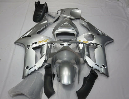 Silver, Black and Yellow Fairing Kit for a 2003 & 2004 Kawasaki ZX-6R 636 motorcycle