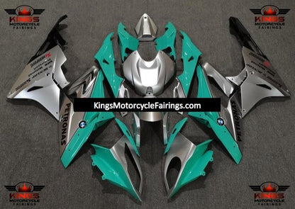 Silver, Teal and Black Fairing Kit for a 2009, 2010, 2011, 2012, 2013 and 2014 BMW S1000RR motorcycle