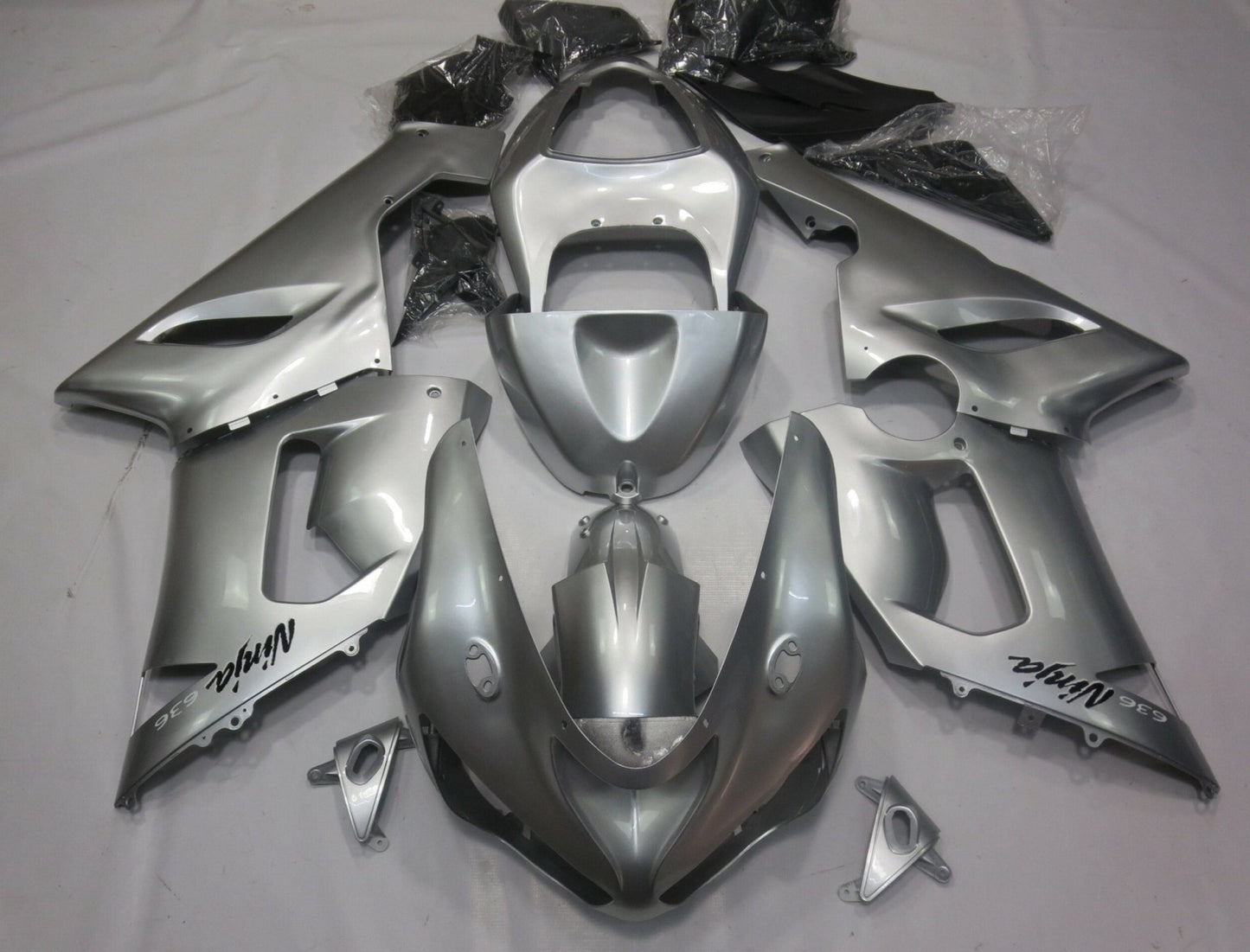 Silver Fairing Kit for a 2005 & 2006 Kawasaki ZX-6R 636 motorcycle