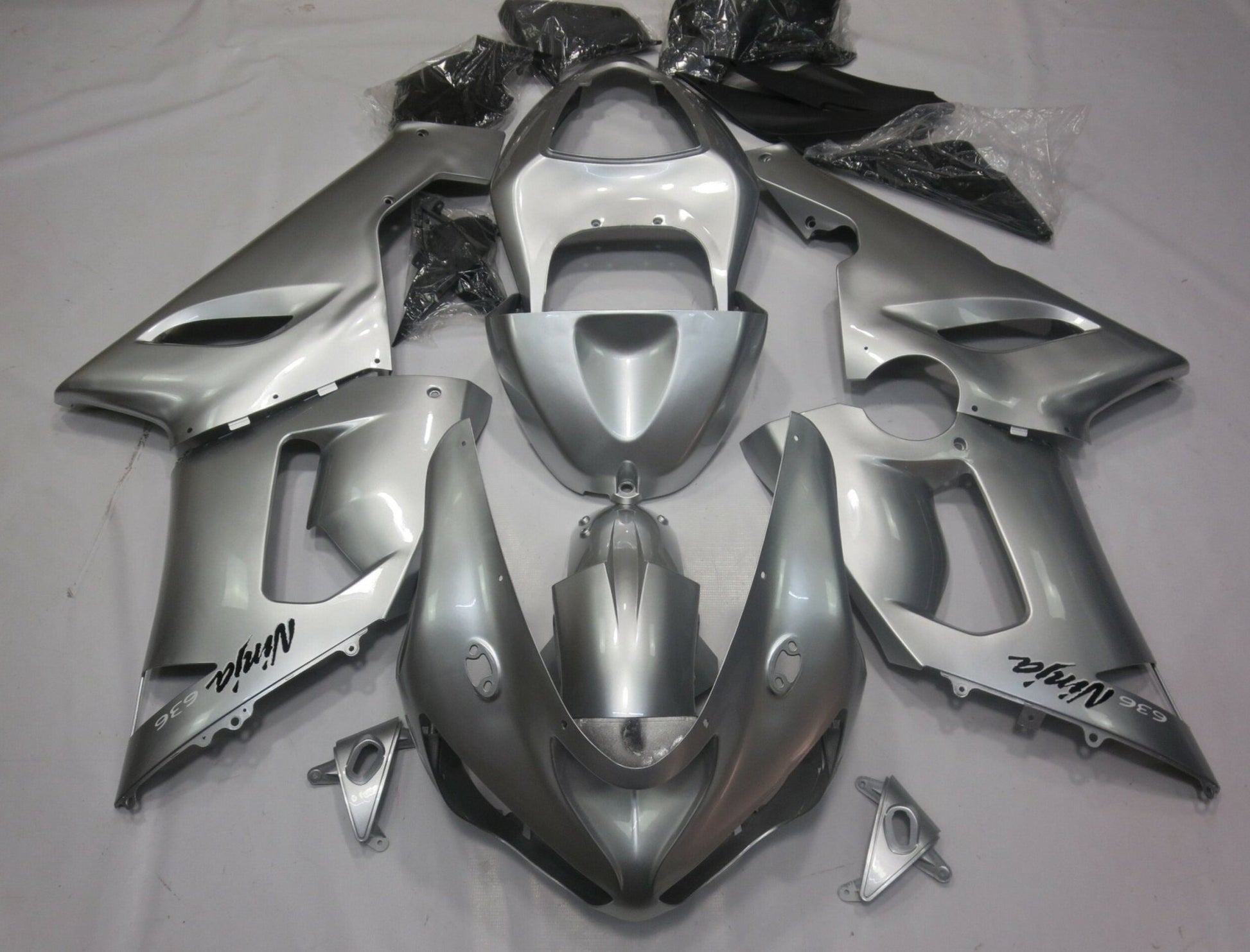 Silver Fairing Kit for a 2005 & 2006 Kawasaki ZX-6R 636 motorcycle