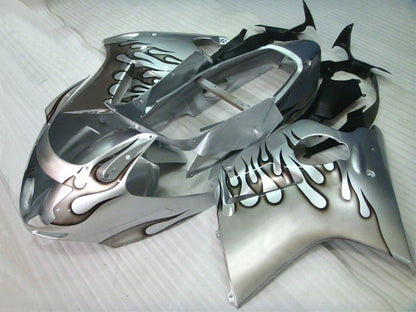 Silver and Black Flames Fairing Kit for a 1996, 1997, 1998, 1999, 2000, 2001, 2002, 2003, 2004, 2005, 2006 & 2007 Honda CBR1100XX Super Blackbird motorcycle