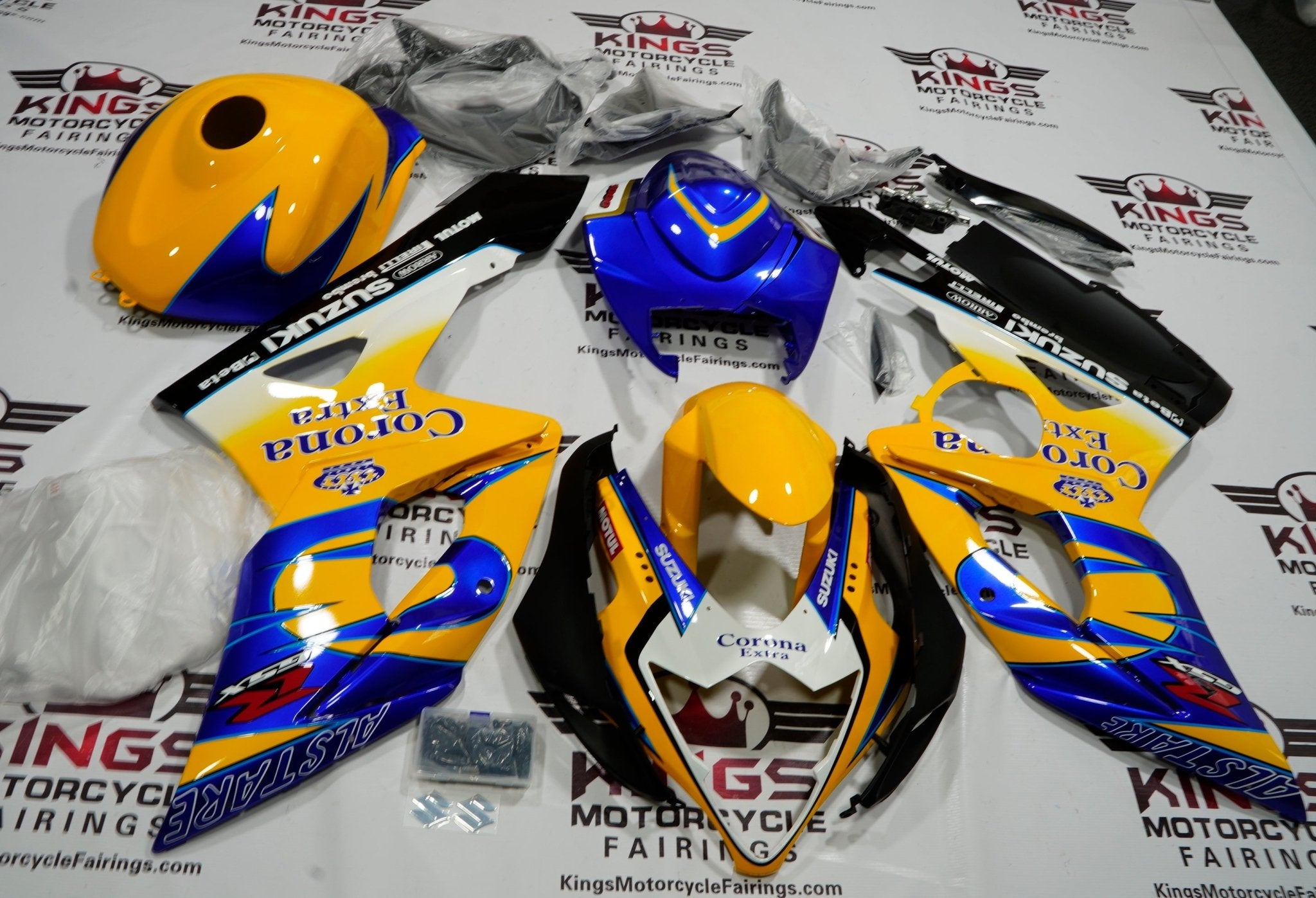 Suzuki GSXR1000 (2005-2006) Yellow, Blue, White Corona Fairings at KingsMotorcycleFairings.com