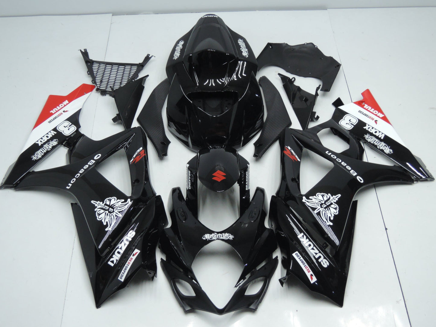 Suzuki GSXR1000 Fairings (2007-2008) Black, White, Red Beacon at KingsMotorcycleFairings.com