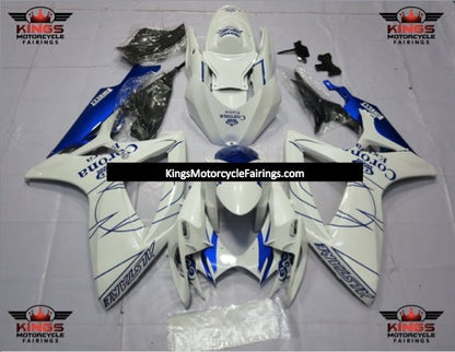 Suzuki GSXR600 Fairings (2006-2007) White, Blue Corona at KingsMotorcycleFairings.com