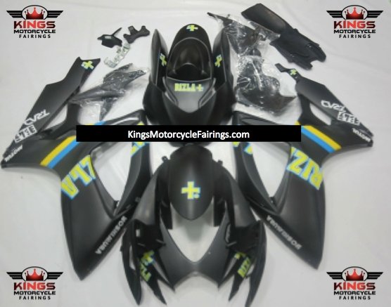 Suzuki GSXR750 Fairings (2006-2007) Matte Black, Yellow, Blue Rizla at KingsMotorcycleFairings.com