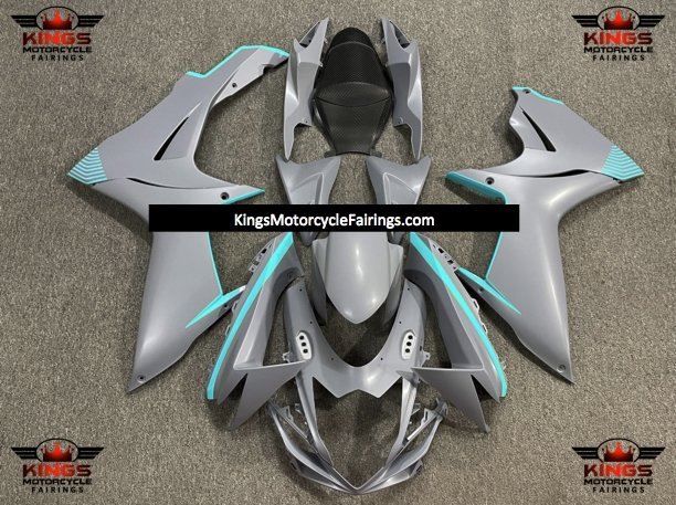 Suzuki GSXR 750 Fairings (2011-2021) Matte Nardo Gray, Turquoise Blue at KingsMotorcycleFairings.com