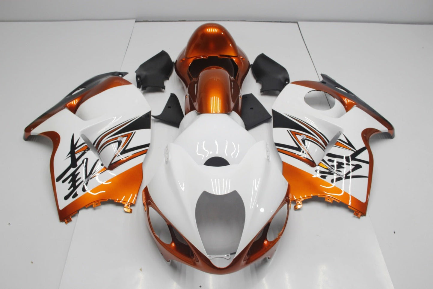 Suzuki Hayabusa Fairings (1999-2007) White, Rust Orange, Black from KingsMotorcycleFairings.com