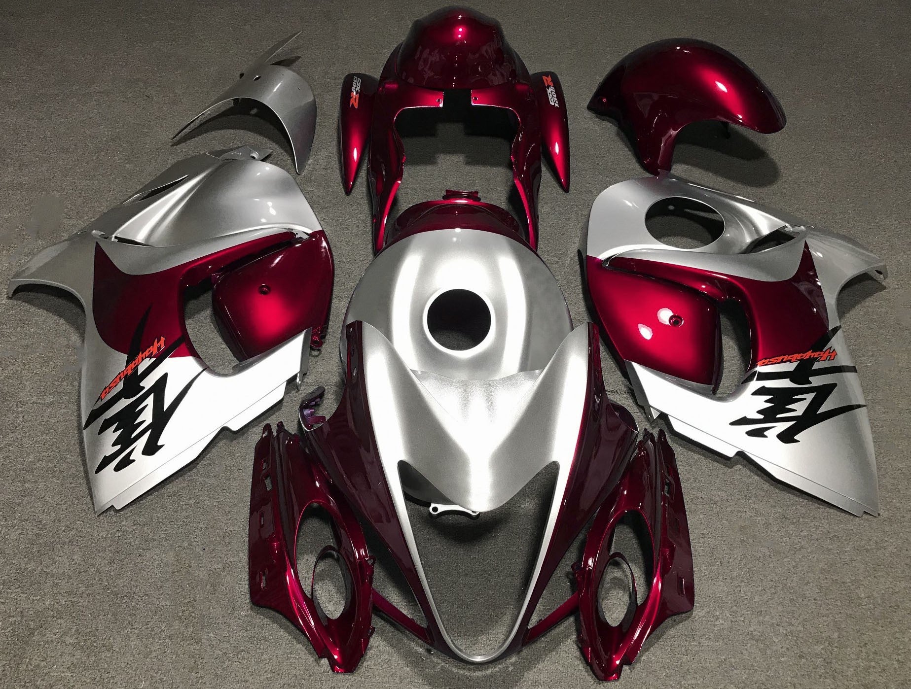 Suzuki Hayabusa Fairings (2008-2019) Silver, Dark Red at KingsMotorcycleFairings.com