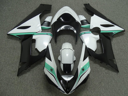 White, Black and Green Fairing Kit for a 2005 & 2006 Kawasaki ZX-6R 636 motorcycle