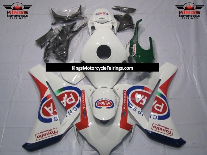 White, Red and Blue Pata Fairing Kit for a 2008, 2009, 2010 & 2011 Honda CBR1000RR motorcycle