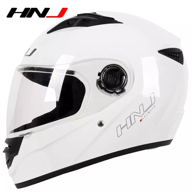 The White HNJ Full-Face Motorcycle Helmet is brought to you by Kings Motorcycle Fairings