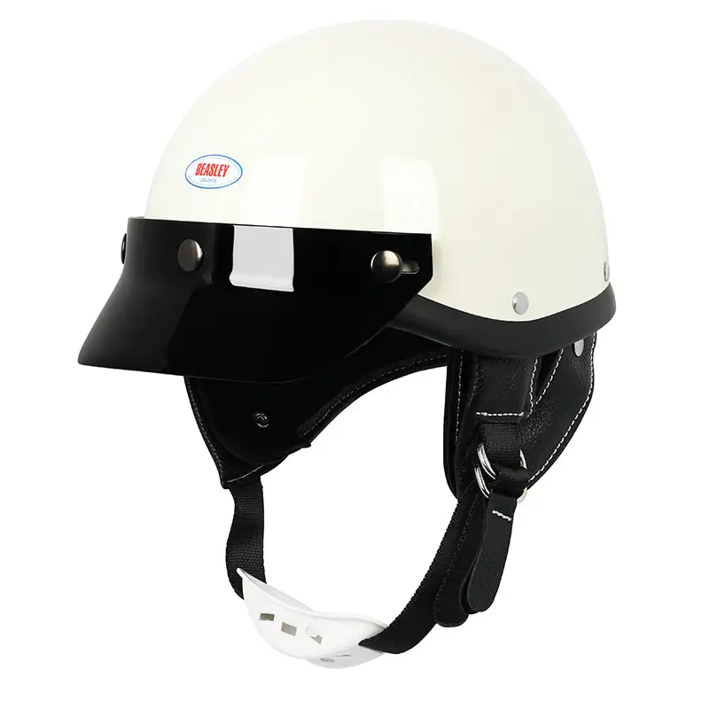 White & Black Retro Open Face 3/4 Beasley Motorcycle Helmet is brought to you by KingsMotorcycleFairings.com