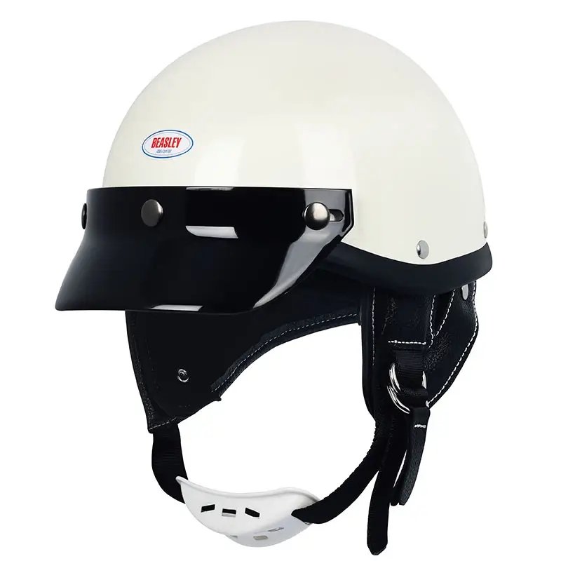 White & Black Retro Open Face 3/4 Beasley Motorcycle Helmet is brought to you by KingsMotorcycleFairings.com