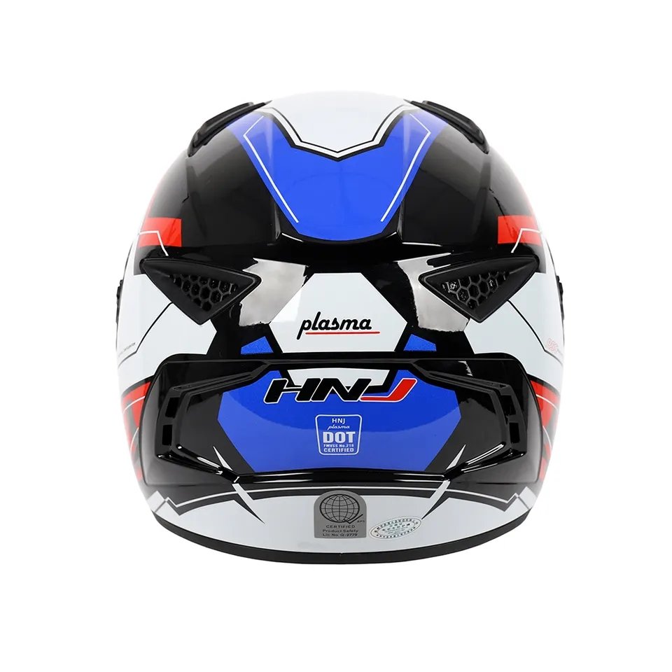 The White, Black, Red & Blue HNJ Full-Face Motorcycle Helmet is brought to you by KingsMotorcycleFairings.com