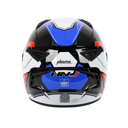 The White, Black, Red & Blue HNJ Full-Face Motorcycle Helmet is brought to you by KingsMotorcycleFairings.com