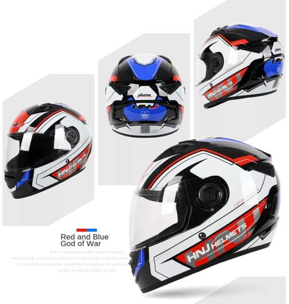 The White, Black, Red & Blue HNJ Full-Face Motorcycle Helmet is brought to you by Kings Motorcycle Fairings