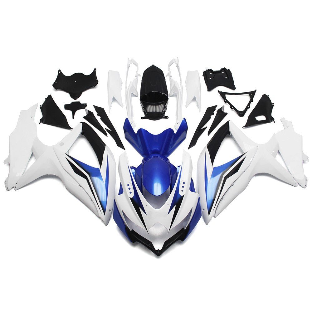 White, Blue and Black Fairing Kit for a 2008, 2009 & 2010 Suzuki GSX-R750 motorcycle