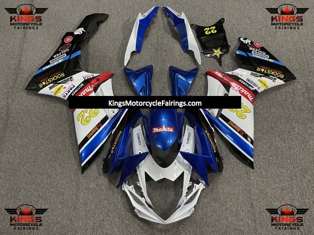 Suzuki GSXR750 (2011-2021) White, Blue & Black Rockstar Fairings