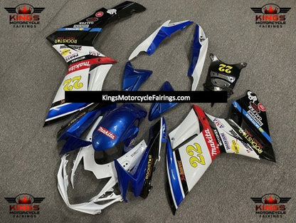 White, Blue and Black Rockstar Fairing Kit for a 2011, 2012, 2013, 2014, 2015, 2016, 2017, 2018, 2019, 2020 & 2021 Suzuki GSX-R750 motorcycle