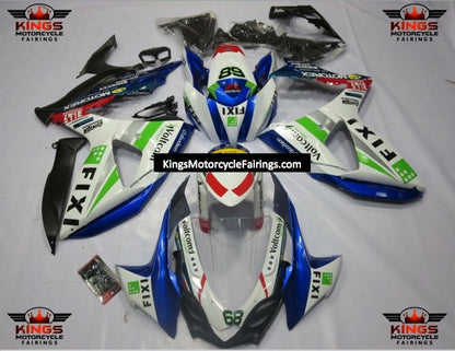 Suzuki GSXR1000 (2009-2016) White, Blue & Green Fixi Fairings
