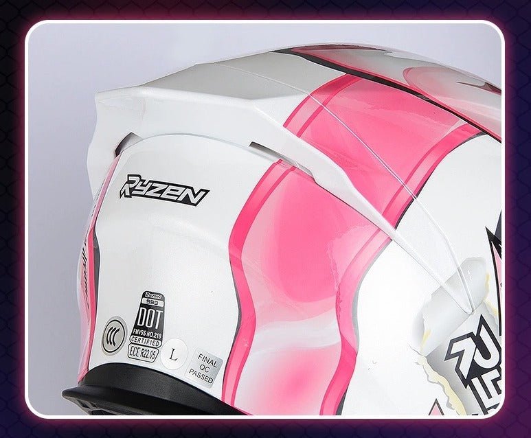 White & Pink Ryzen Motorcycle Helmet at KingsMotorcycleFairings.com