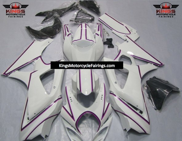 Suzuki GSXR1000 (2007-2008) White, Pink & Black Pinstripe Fairings
