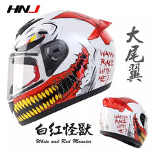 The White and Red Monster HNJ Full-Face Motorcycle Helmet is brought to you by Kings Motorcycle Fairings