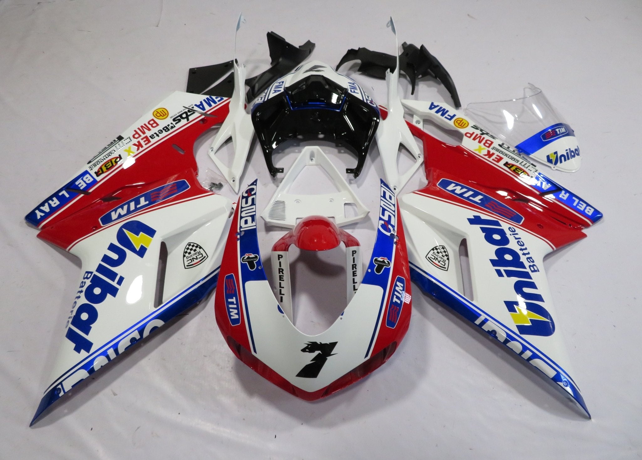 Ducati 848 (2007-2014) White, Red & Blue Unibat Fairings