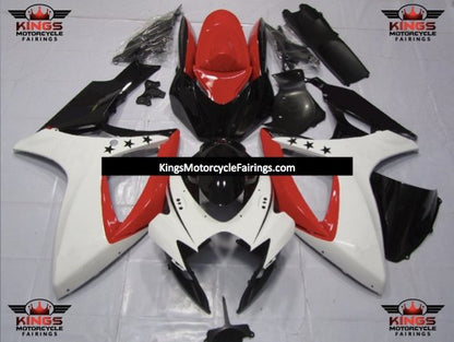 White, Red and Black Star Fairing Kit for a 2006 & 2007 Suzuki GSX-R750 motorcycle