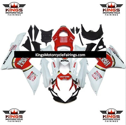 Suzuki GSXR600 (2011-2023) White, Red & Gold Lucky Strike Fairings at KingsMotorcycleFairings.com