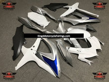 White, Silver, Blue and Matte Black Fairing Kit for a 2008, 2009 & 2010 Suzuki GSX-R750 motorcycle