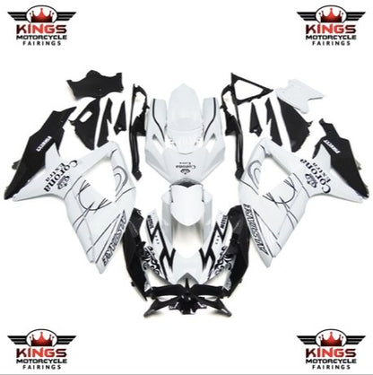White and Black Tribal Corona Fairing Kit for a 2008, 2009, & 2010 Suzuki GSX-R600 motorcycle