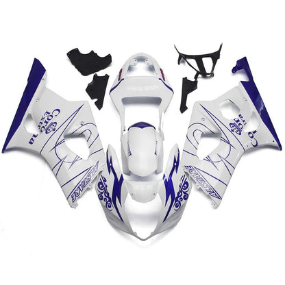 White and Blue Corona Fairing Kit for a 2003 & 2004 Suzuki GSX-R1000 motorcycle
