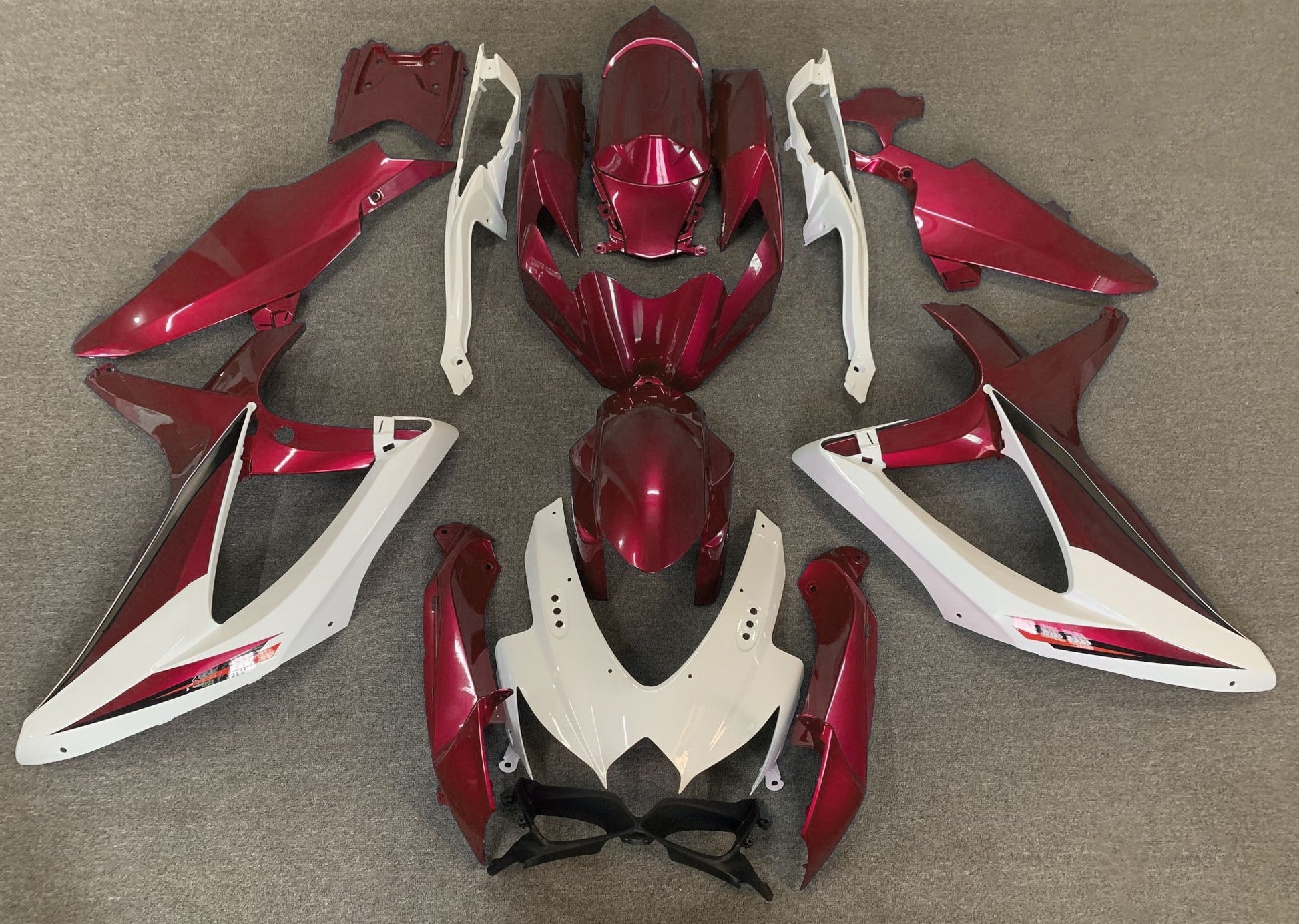 White and Dark Red Fairing Kit for a 2008, 2009, & 2010 Suzuki GSX-R600 motorcycle